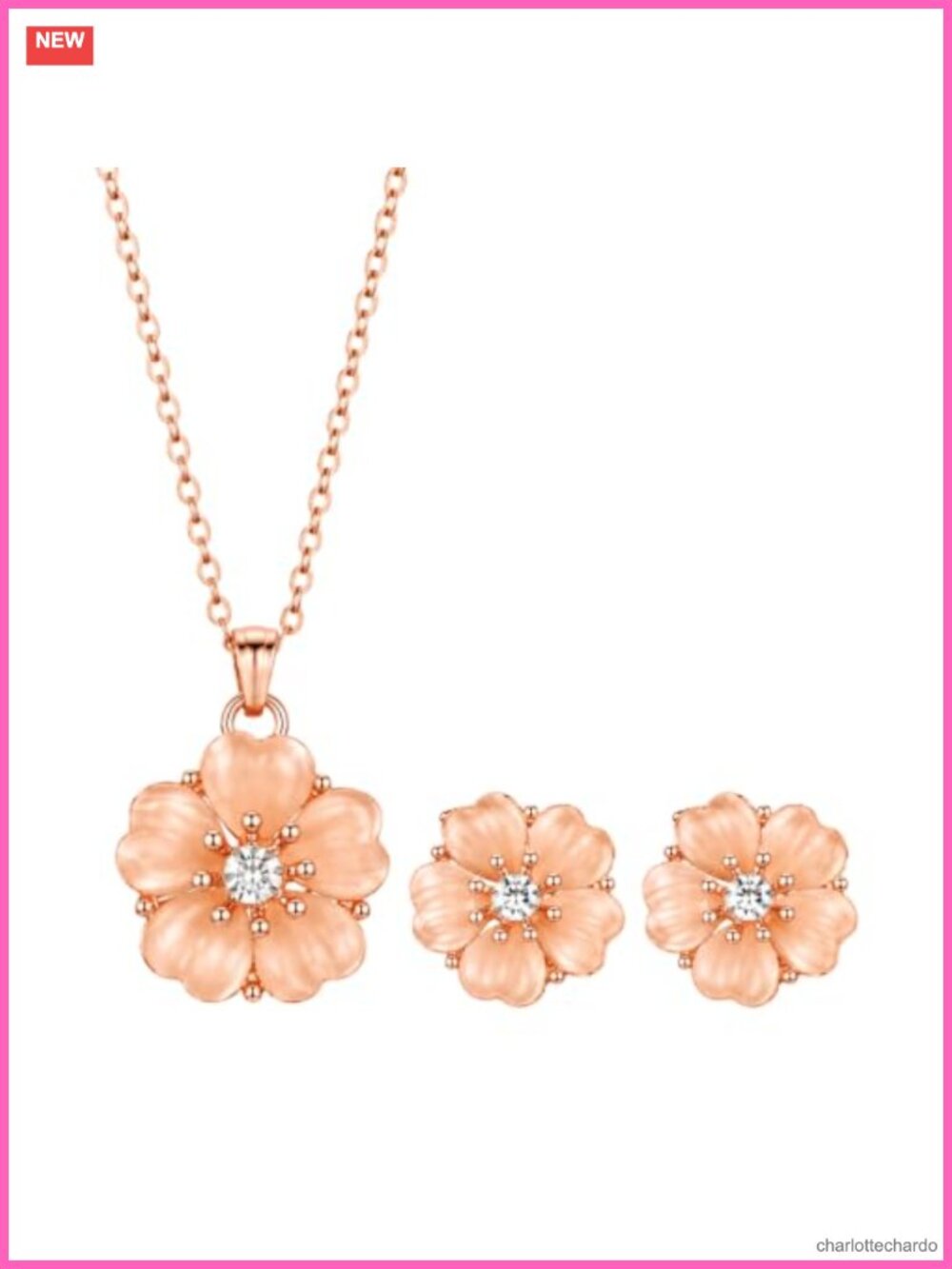 Rose Gold Teardrop Pendant Necklace Earrings Jewelry Set for Women